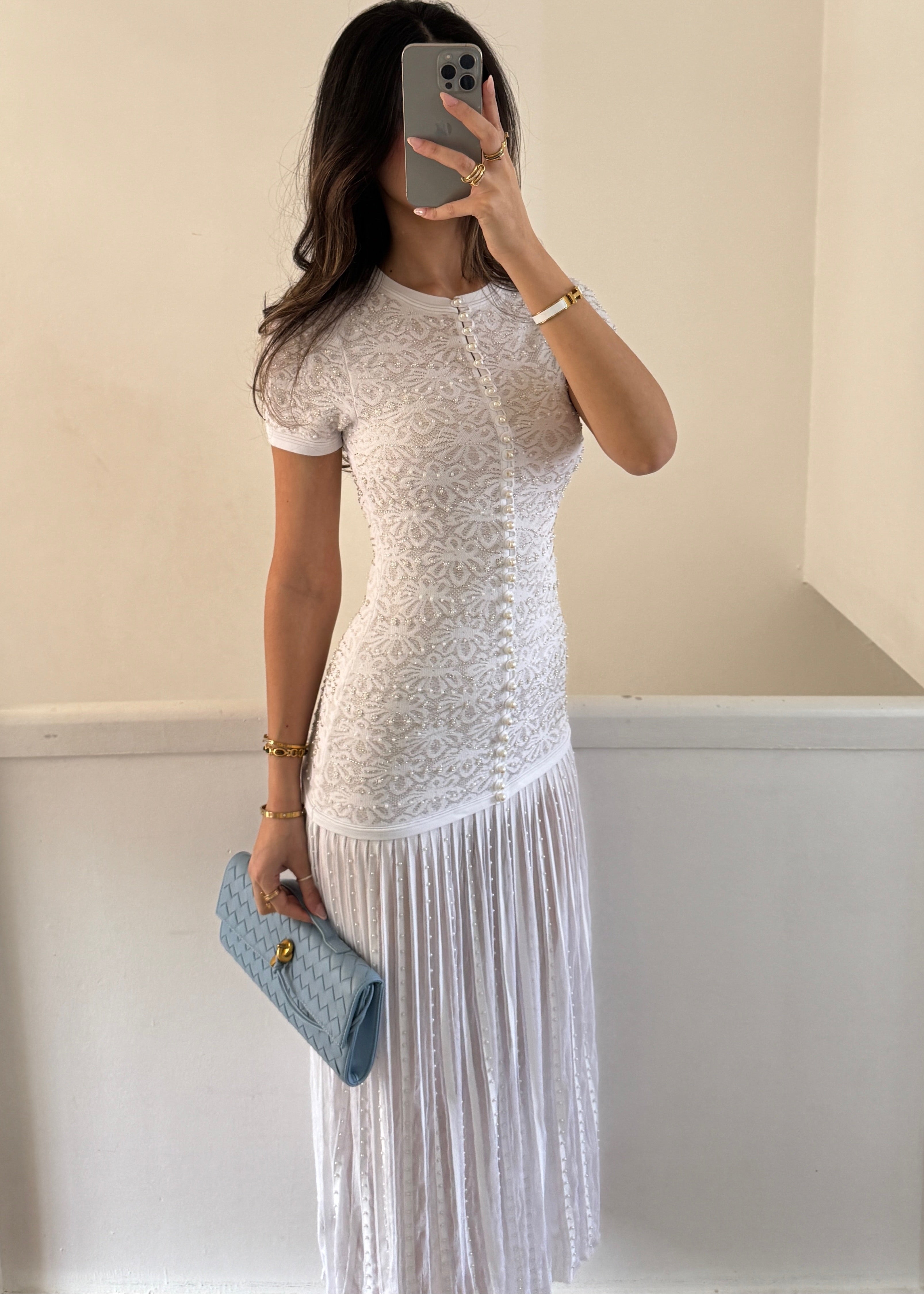 ELARA pearl DRESS- WHITE
