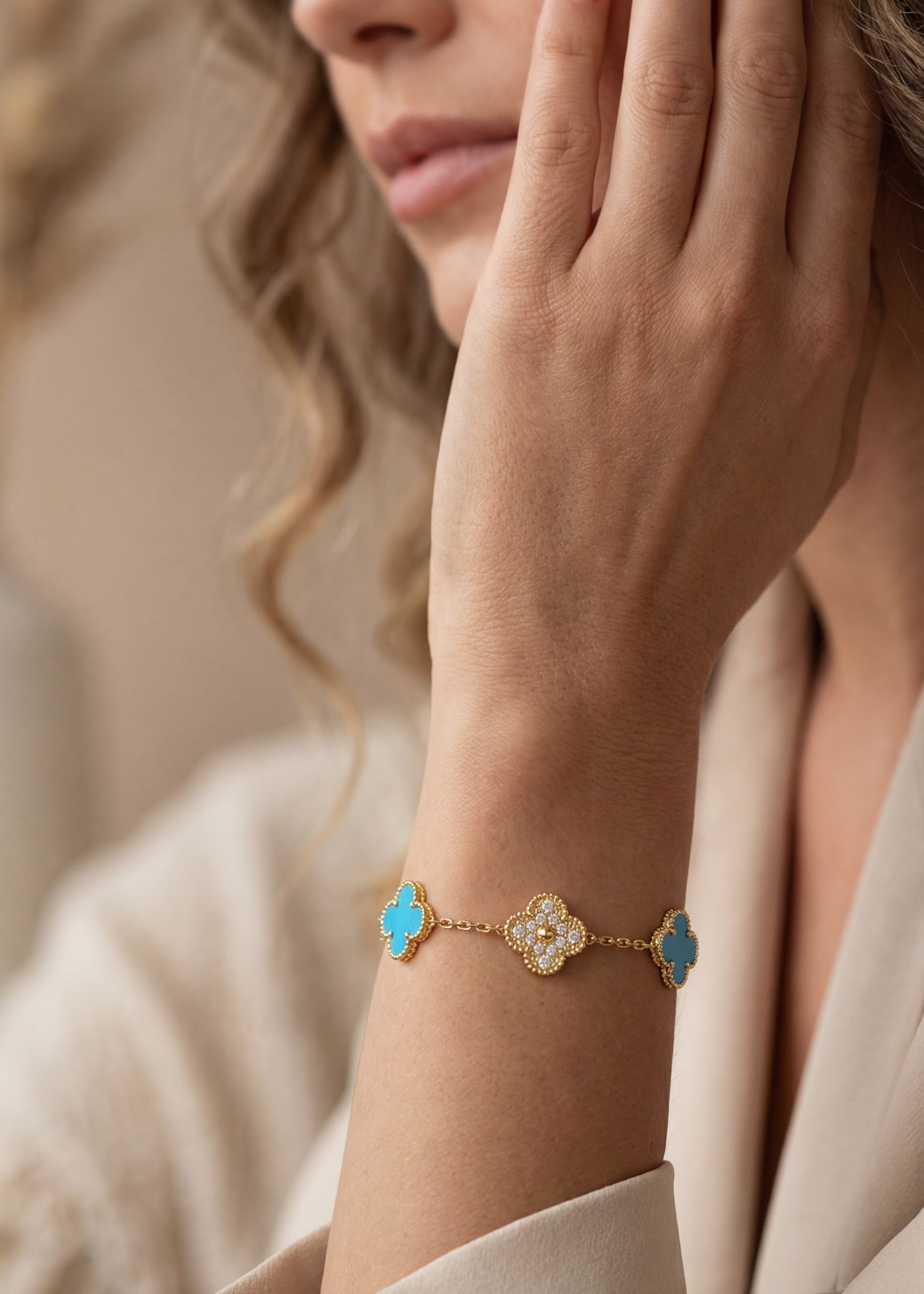 double sided clover bracelet- teal