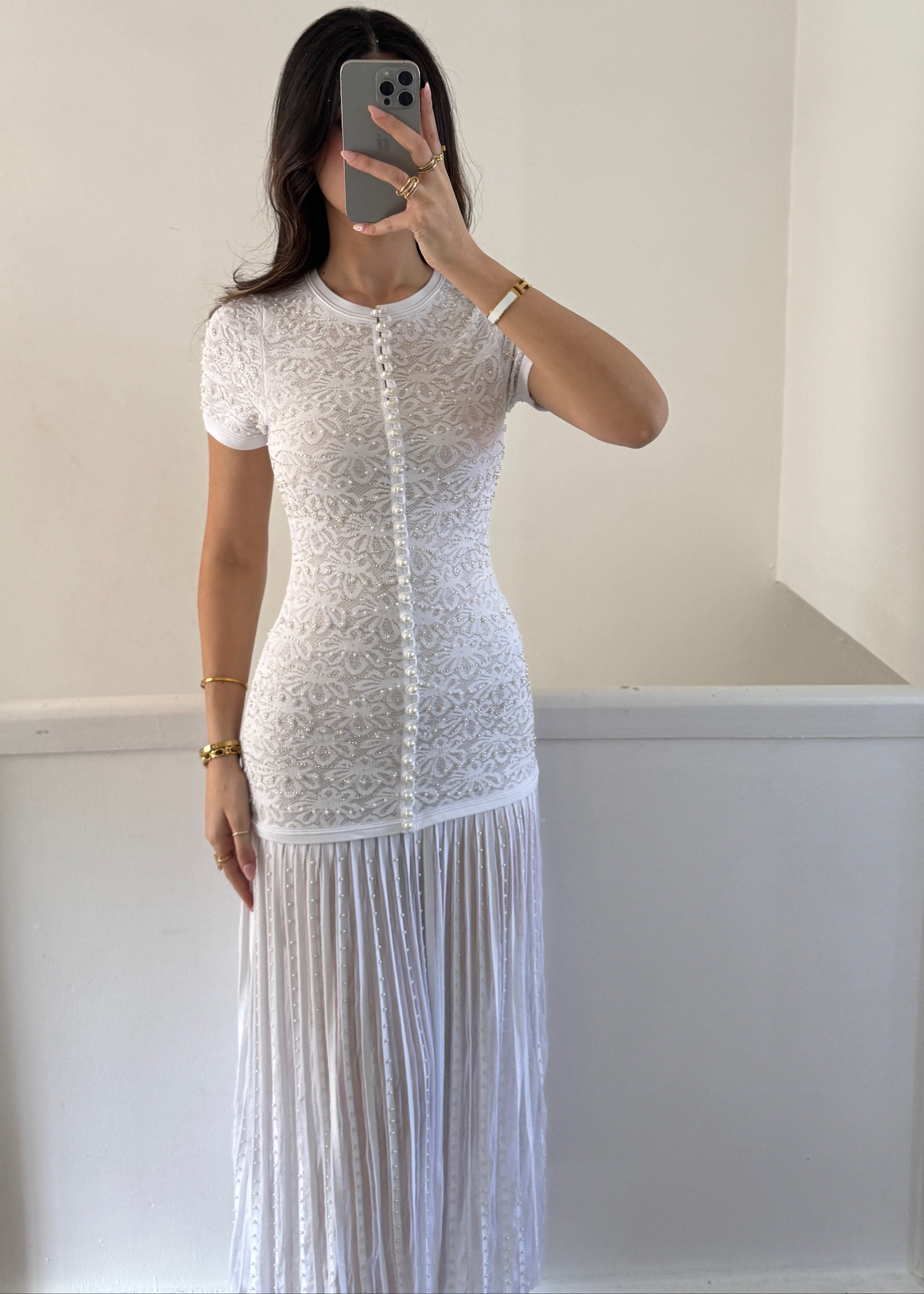 ELARA pearl DRESS- WHITE