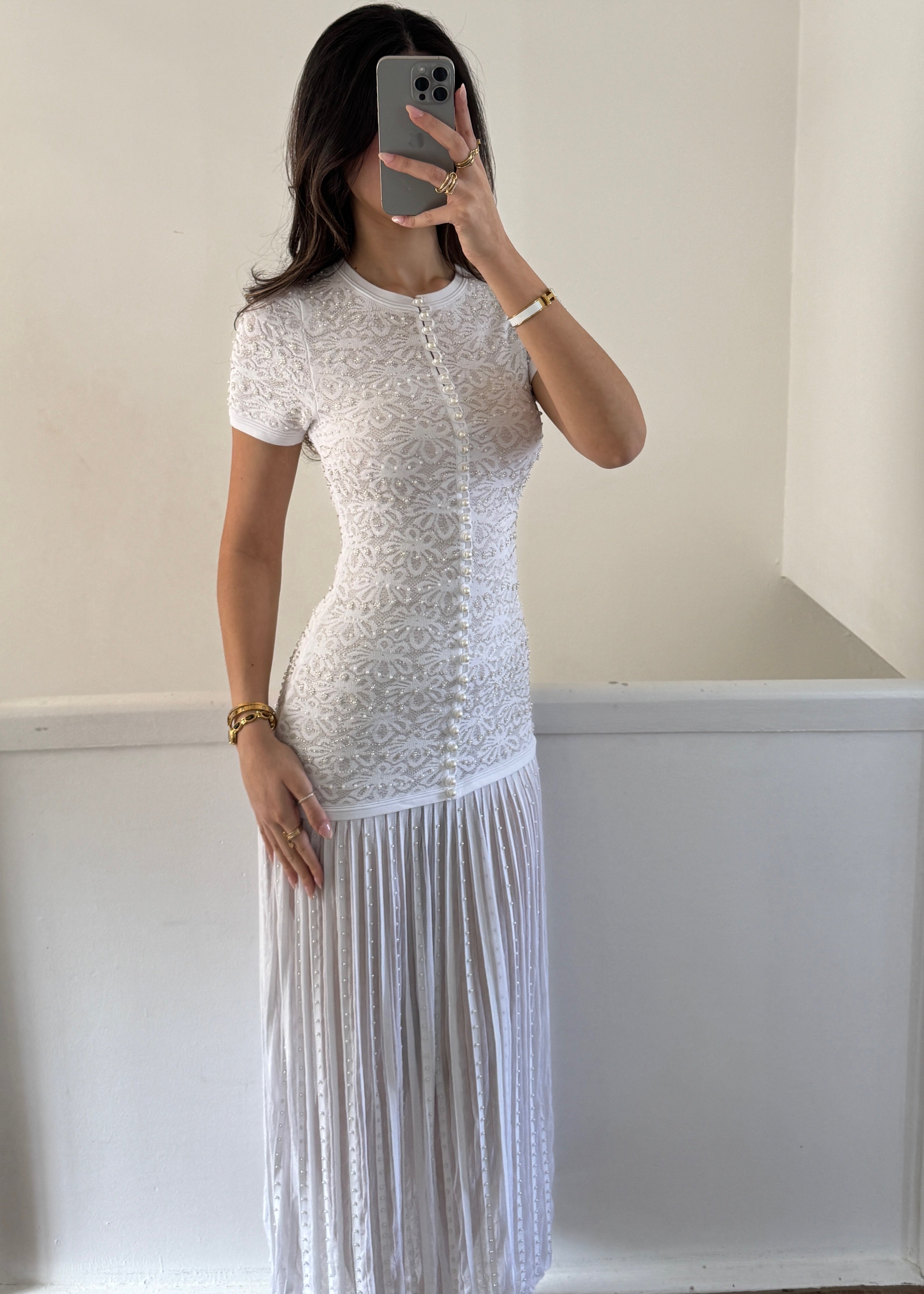 ELARA pearl DRESS- WHITE