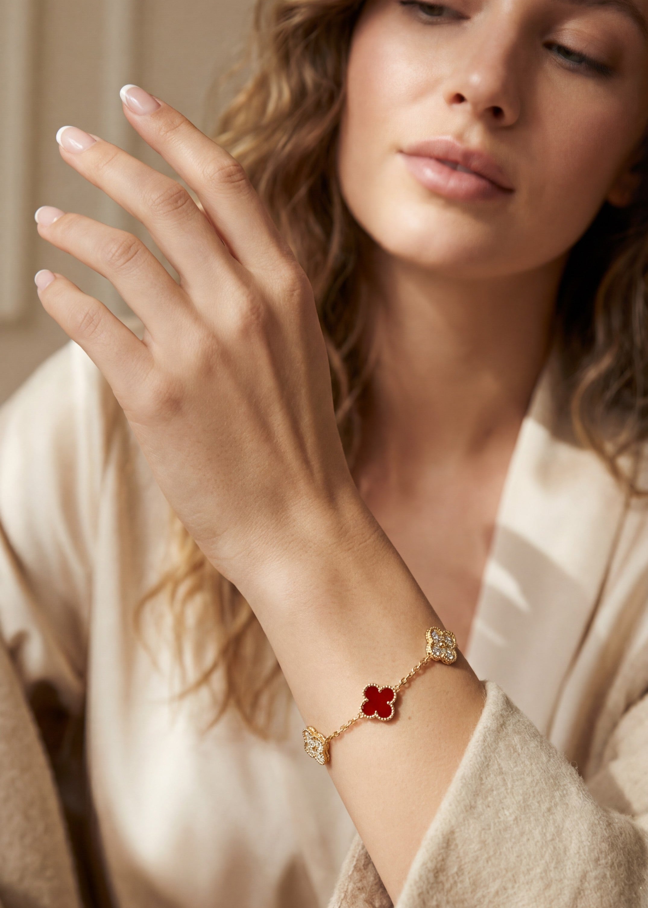 double side clover bracelet- red