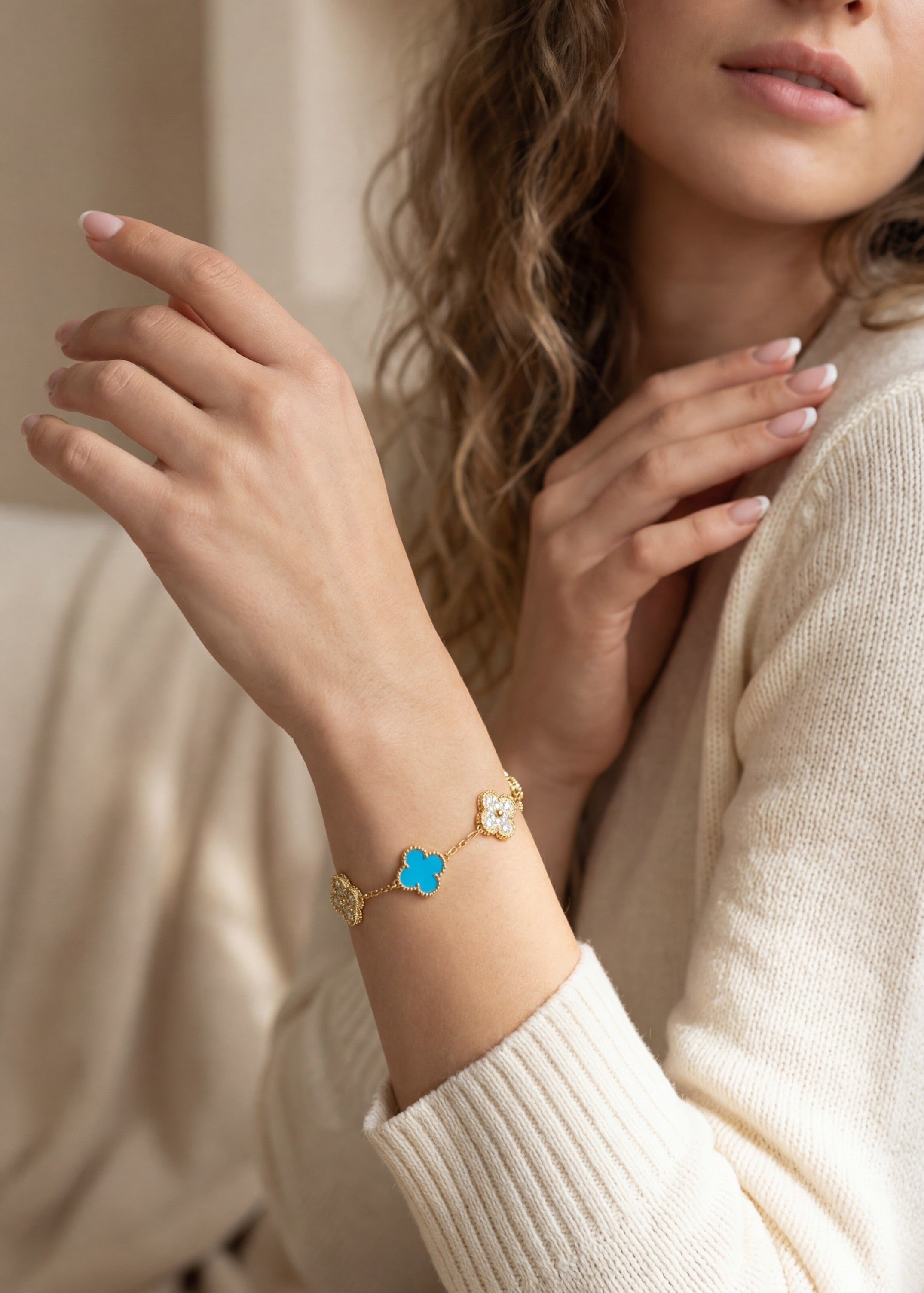 double sided clover bracelet- teal